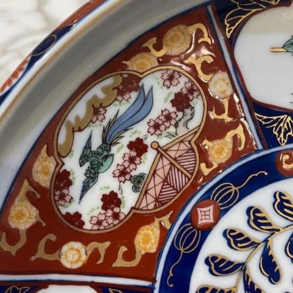 Japanese Gold Imari VINTAGE Handpainted 7 1/2" Panel Design Shallow Plate/Bowl - Picture 6 of 8